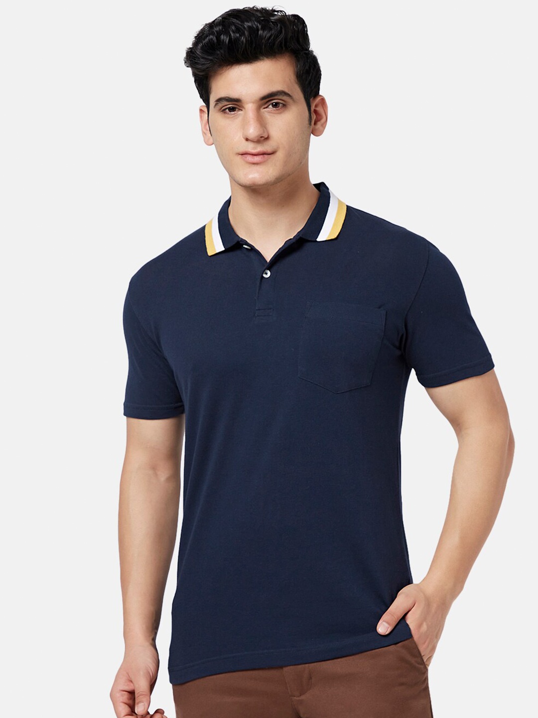

BYFORD by Pantaloons Men Polo Collar Slim Fit T-shirt, Navy blue