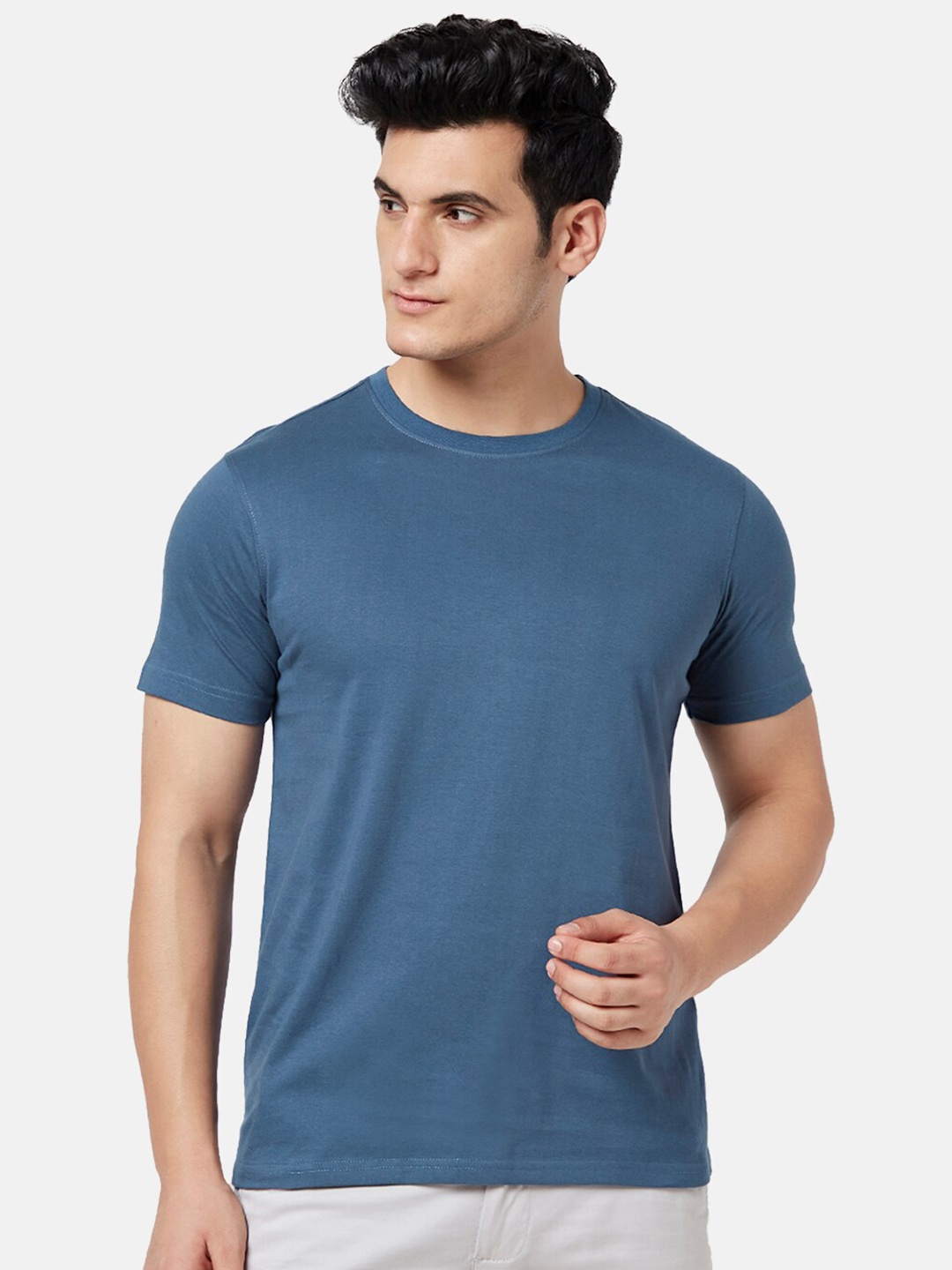 

BYFORD by Pantaloons Round Neck Short Sleeves Slim Fit T-shirt, Blue
