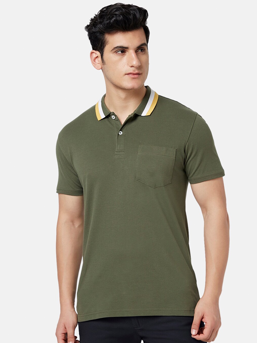

BYFORD by Pantaloons Men Polo Collar Slim Fit T-shirt, Olive