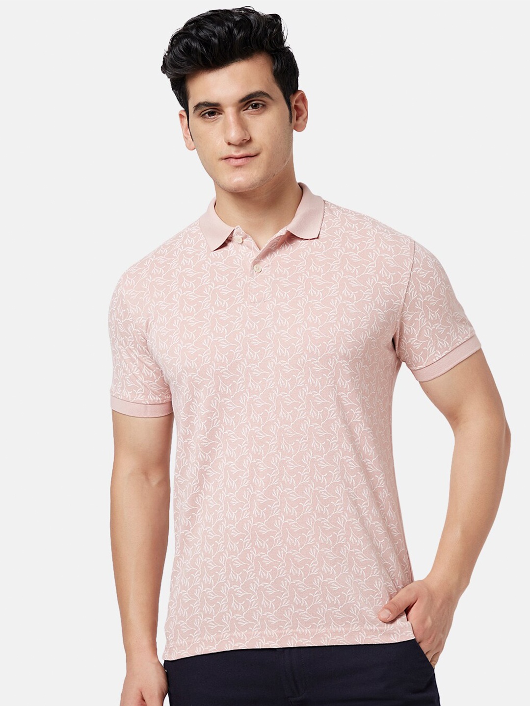 

BYFORD by Pantaloons Floral Printed Polo Collar Slim Fit T-shirt, Coral