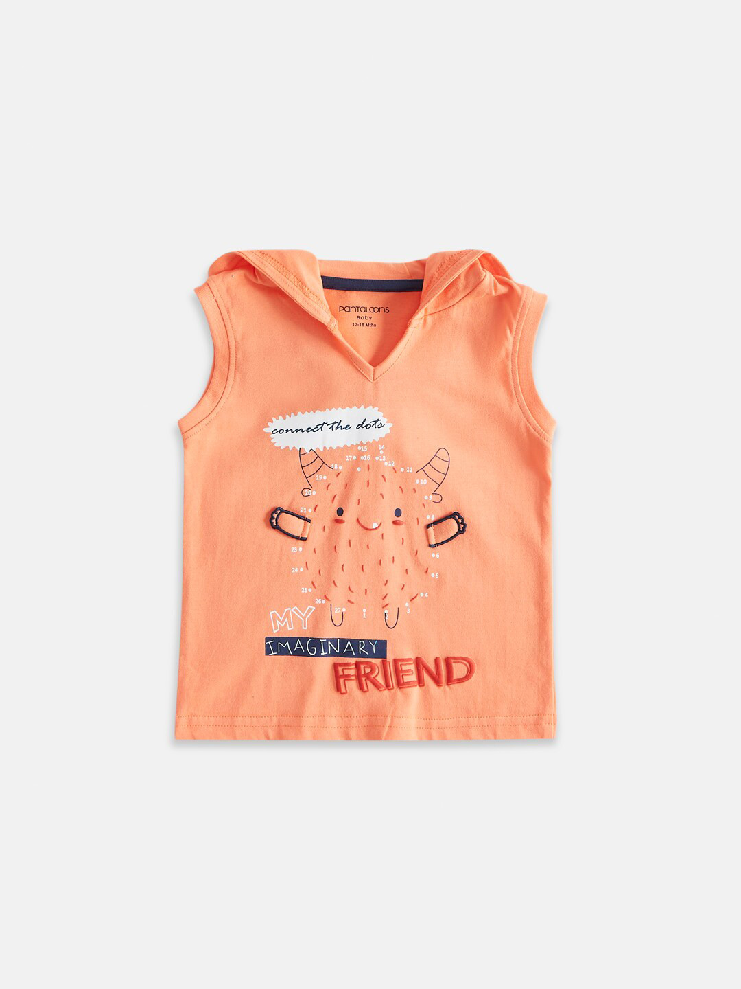 

Pantaloons Baby Infant Boys Typography Printed Hooded Sleeveless Cotton T-shirt, Orange
