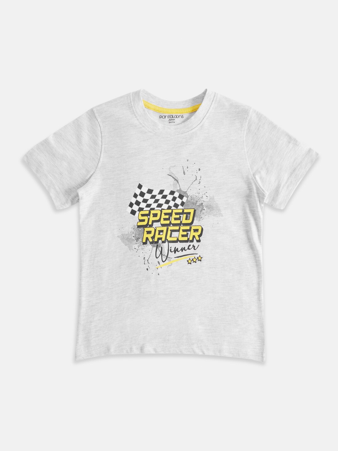 Pantaloons Junior Boys Typography Printed Cotton T-shirt, Grey melange