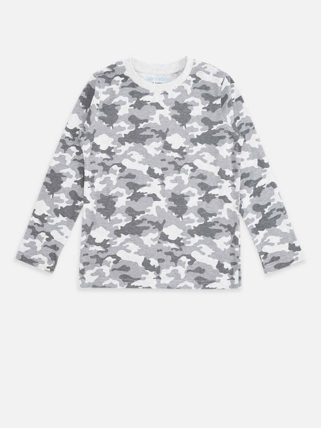 

Pantaloons Junior Boys Camouflage Printed Cotton T-shirt, Grey melange