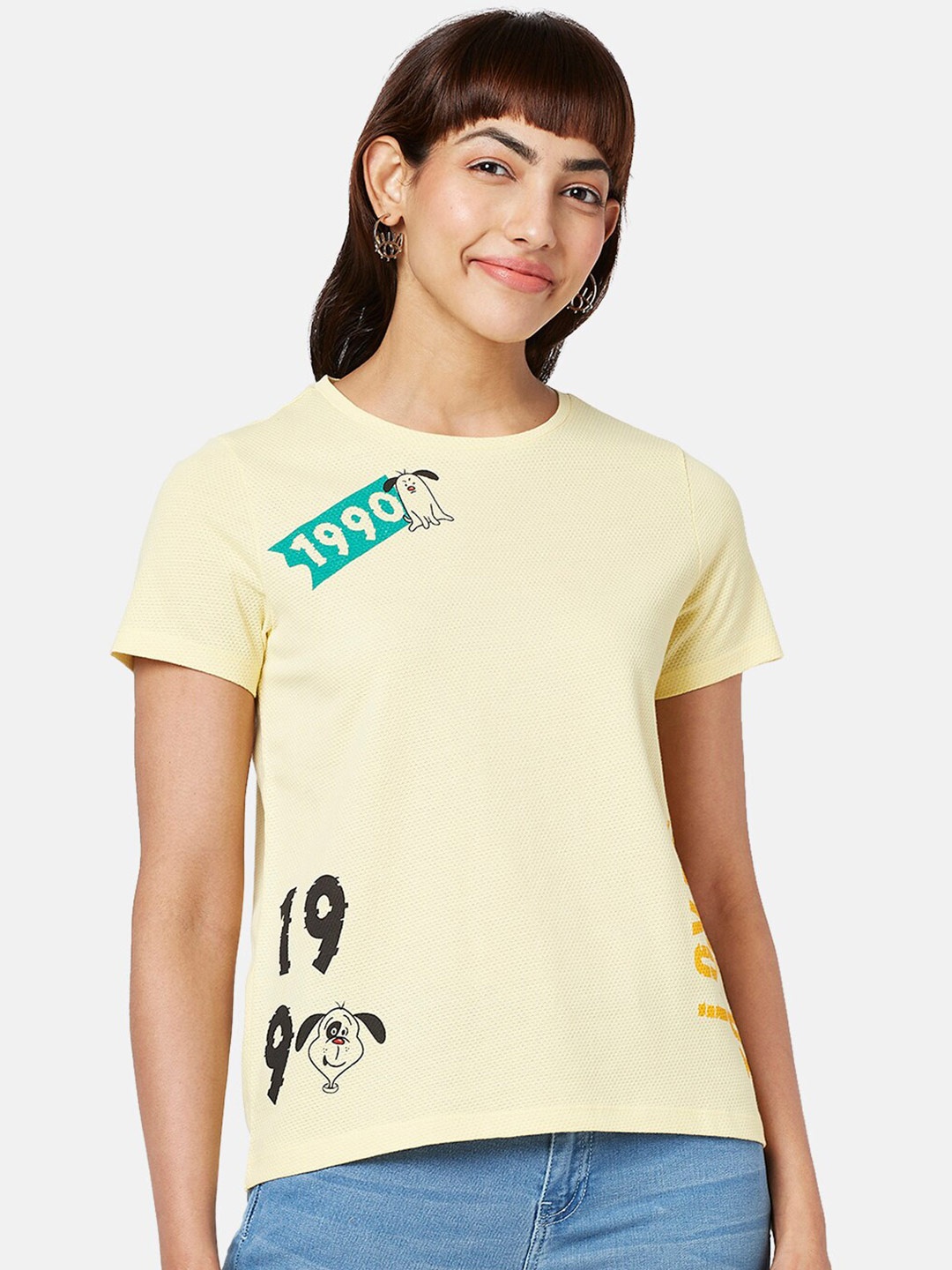 

People Typography Printed Cotton T-shirt, Yellow