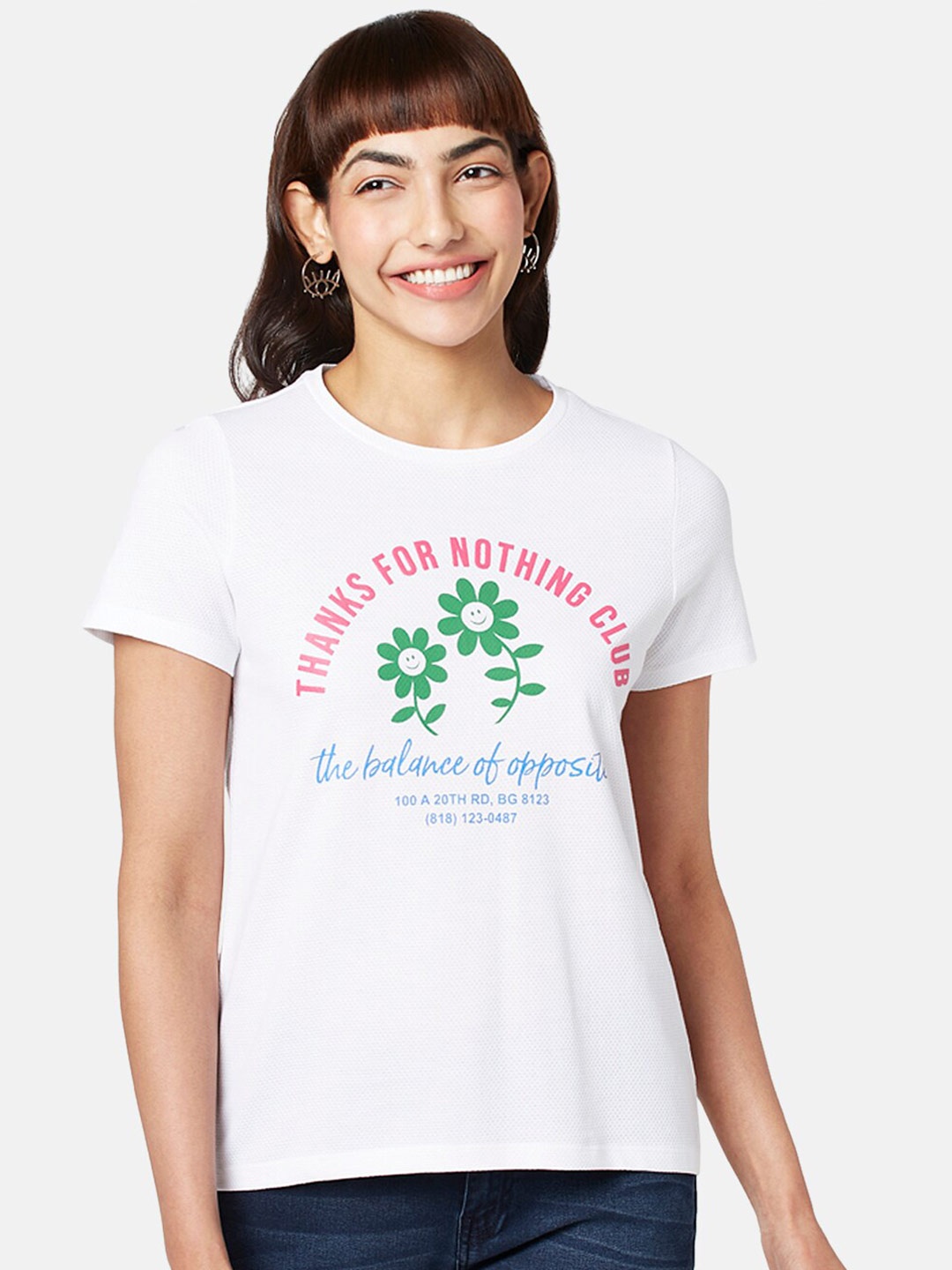 

People Short Sleeves Typography Printed Cotton T-shirt, White