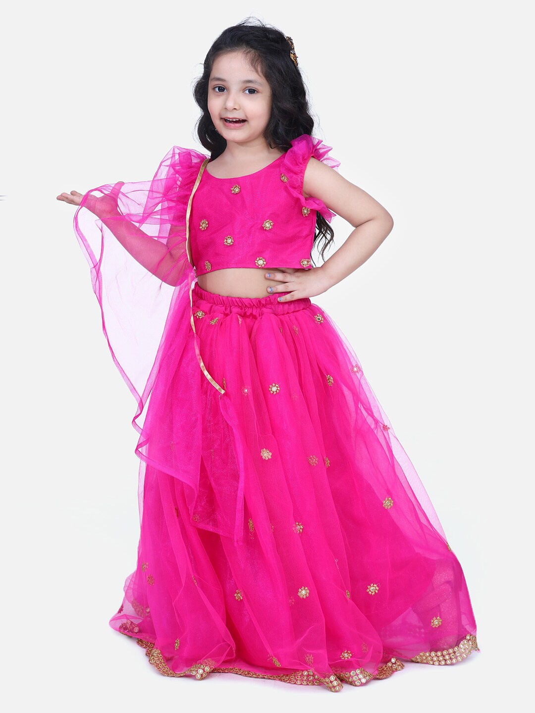 

Samsara Couture Girls Embroidered Thread Work Ready to Wear Lehenga & Blouse With Dupatta, Pink