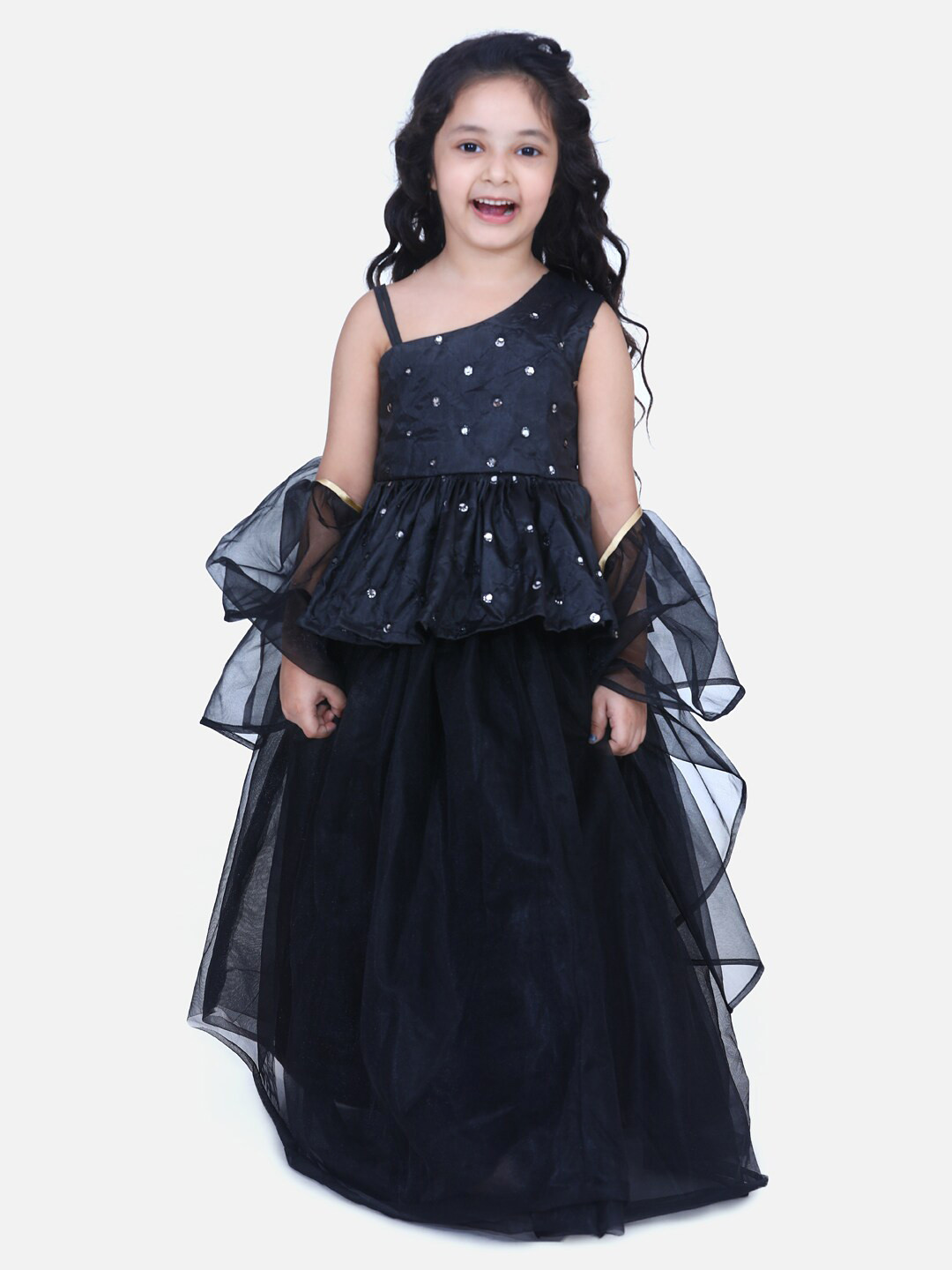 

Samsara Couture Girls Embellished Sequinned Ready to Wear Lehenga & Blouse With Dupatta, Black