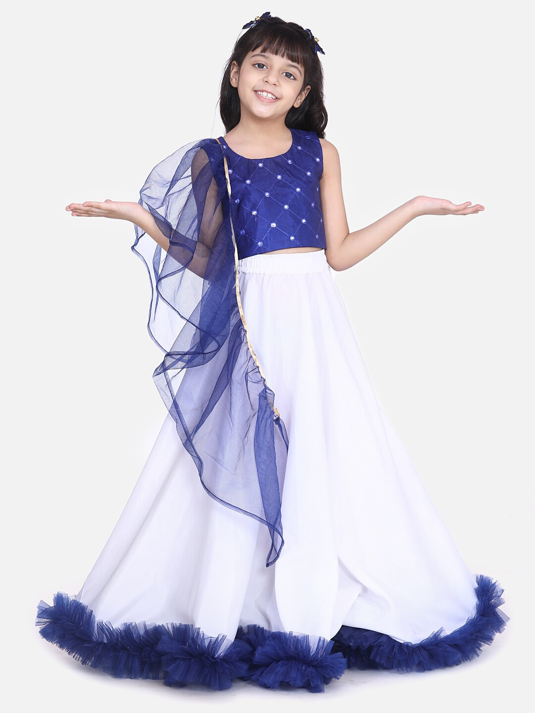 

Samsara Couture Girls Embroidered Ready to Wear Lehenga & Blouse With Dupatta, Blue