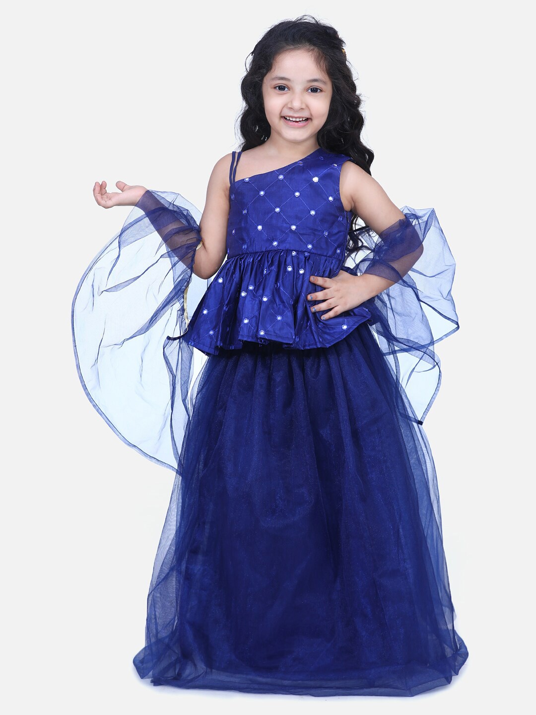 

Samsara Couture Girls Embroidered Mirror Work Ready to Wear Lehenga & Blouse With Dupatta, Blue