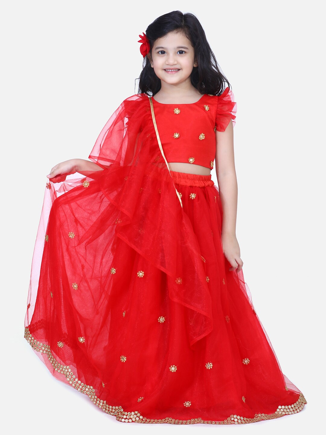 

Samsara Couture Girls Embellished Sequinned Ready to Wear Lehenga & Blouse With Dupatta, Red