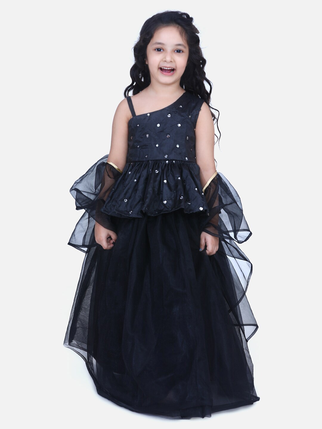 

Samsara Couture Girls Embroidered Ready to Wear Lehenga & Blouse With Dupatta, Black