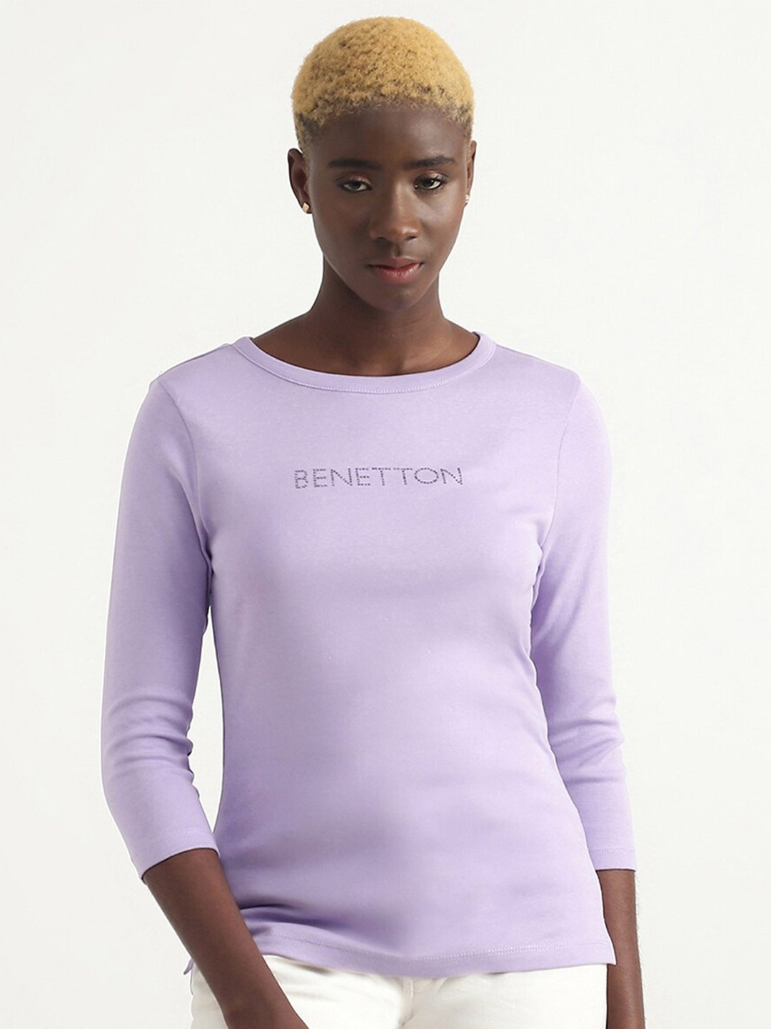 

United Colors of Benetton Typography Printed Cotton Top, Purple
