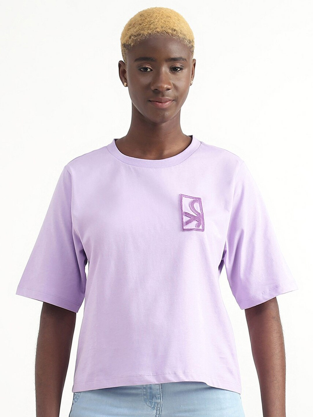 

United Colors of Benetton Round Neck Regular Fit Cotton T-shirt, Purple