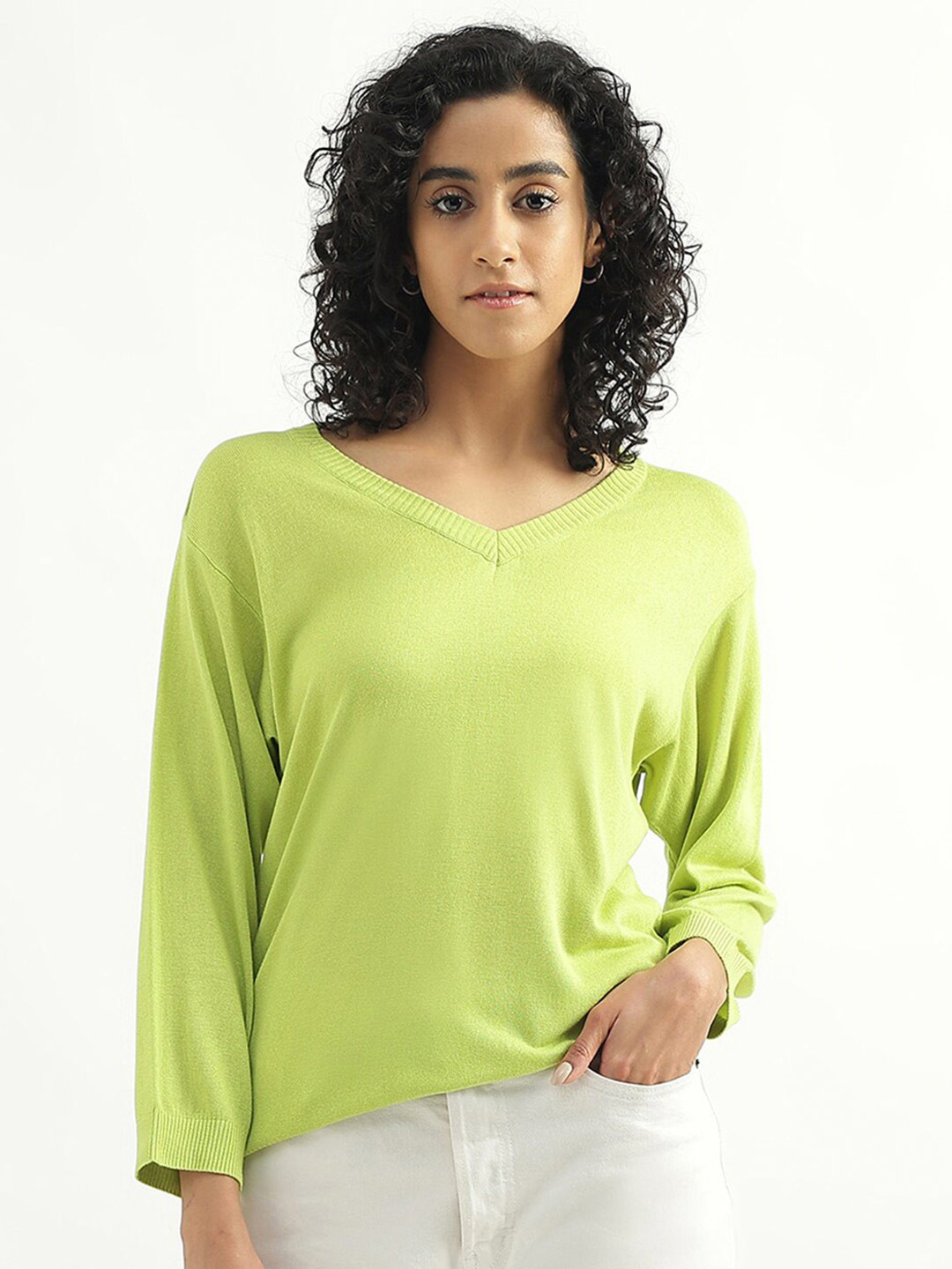 

United Colors of Benetton V-Neck Ribbed Pullover, Green