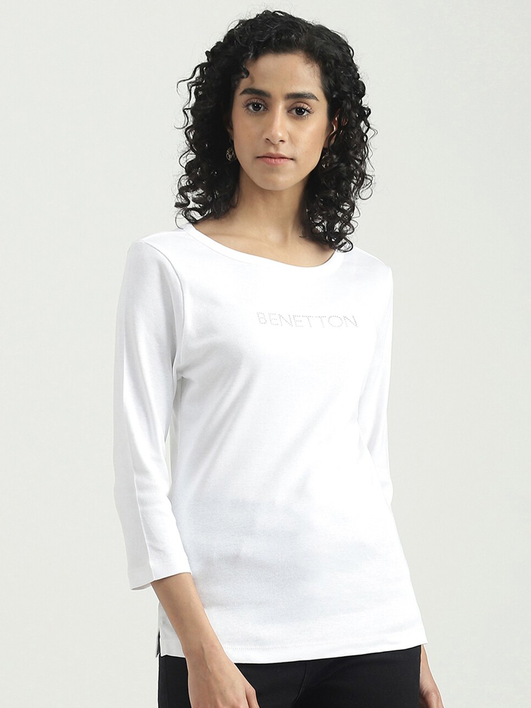 

United Colors of Benetton Round Neck Cotton Top, White
