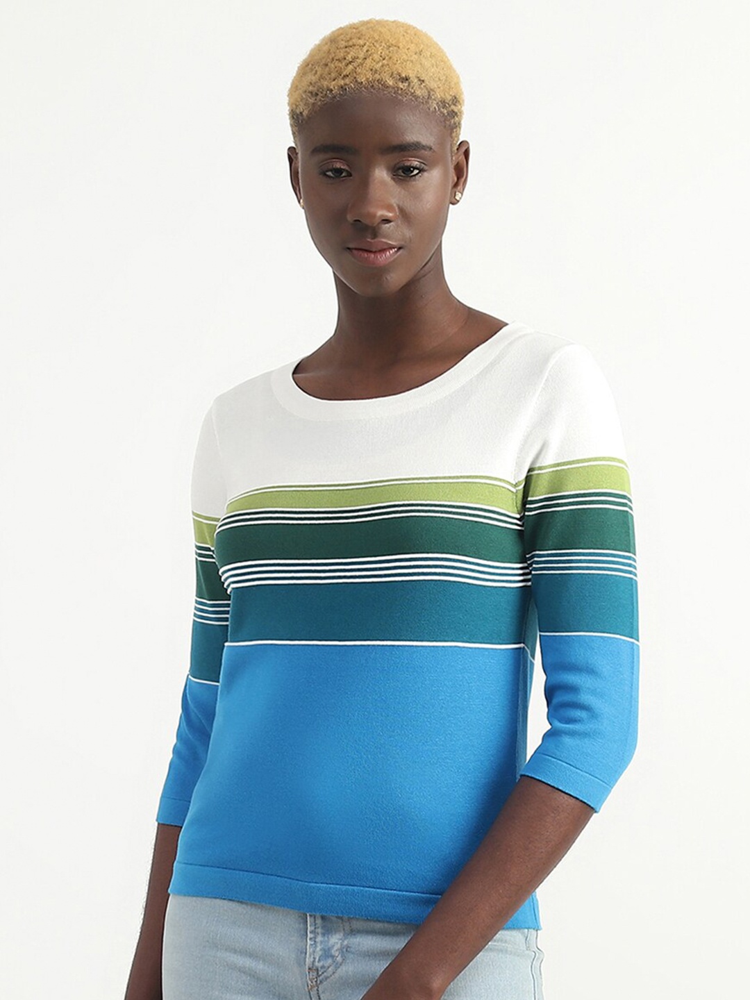 

United Colors of Benetton Striped Cotton Top, White
