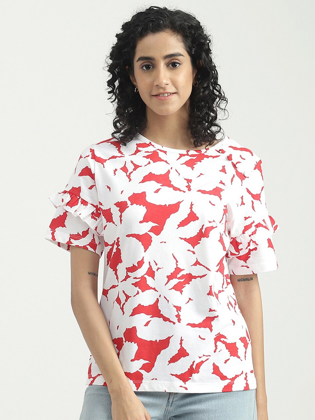 

United Colors of Benetton Floral Printed Cotton Top, White