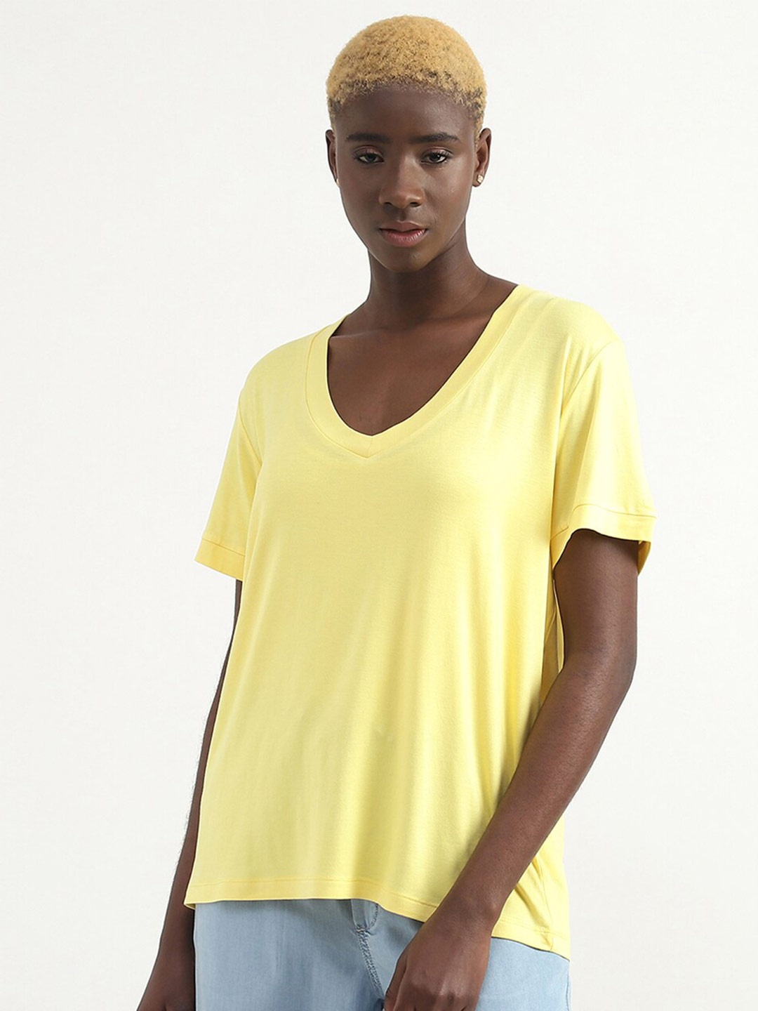 United Colors of Benetton V-Neck Regular Fit T-shirt, Yellow
