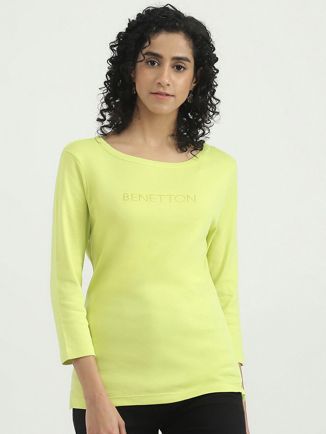 

United Colors of Benetton Round Neck Cotton Top, Lime green