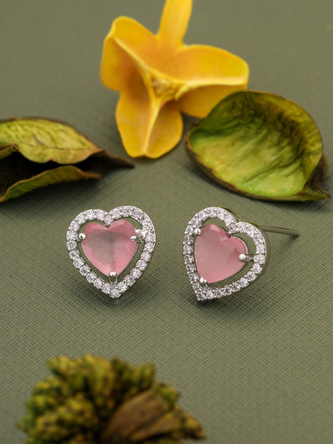 

Vita Bella Silver-Plated Heart Shaped Studs Earrings, Pink