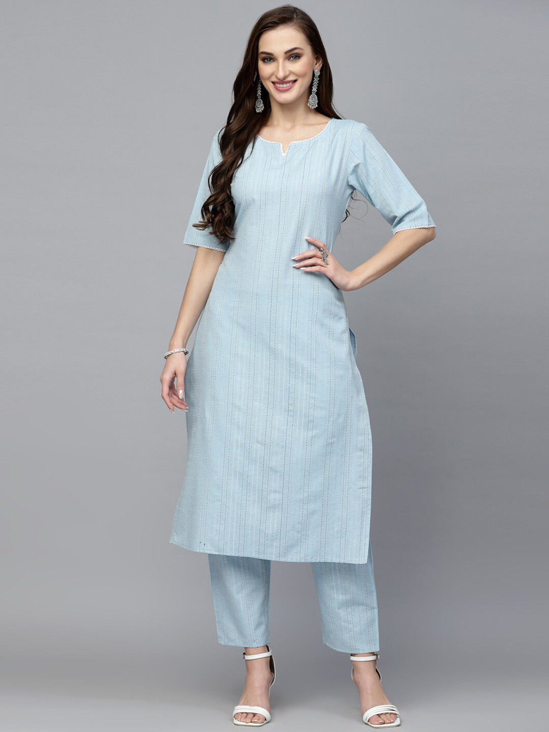 

Stylum Striped Straight Kurta with Trousers, Blue