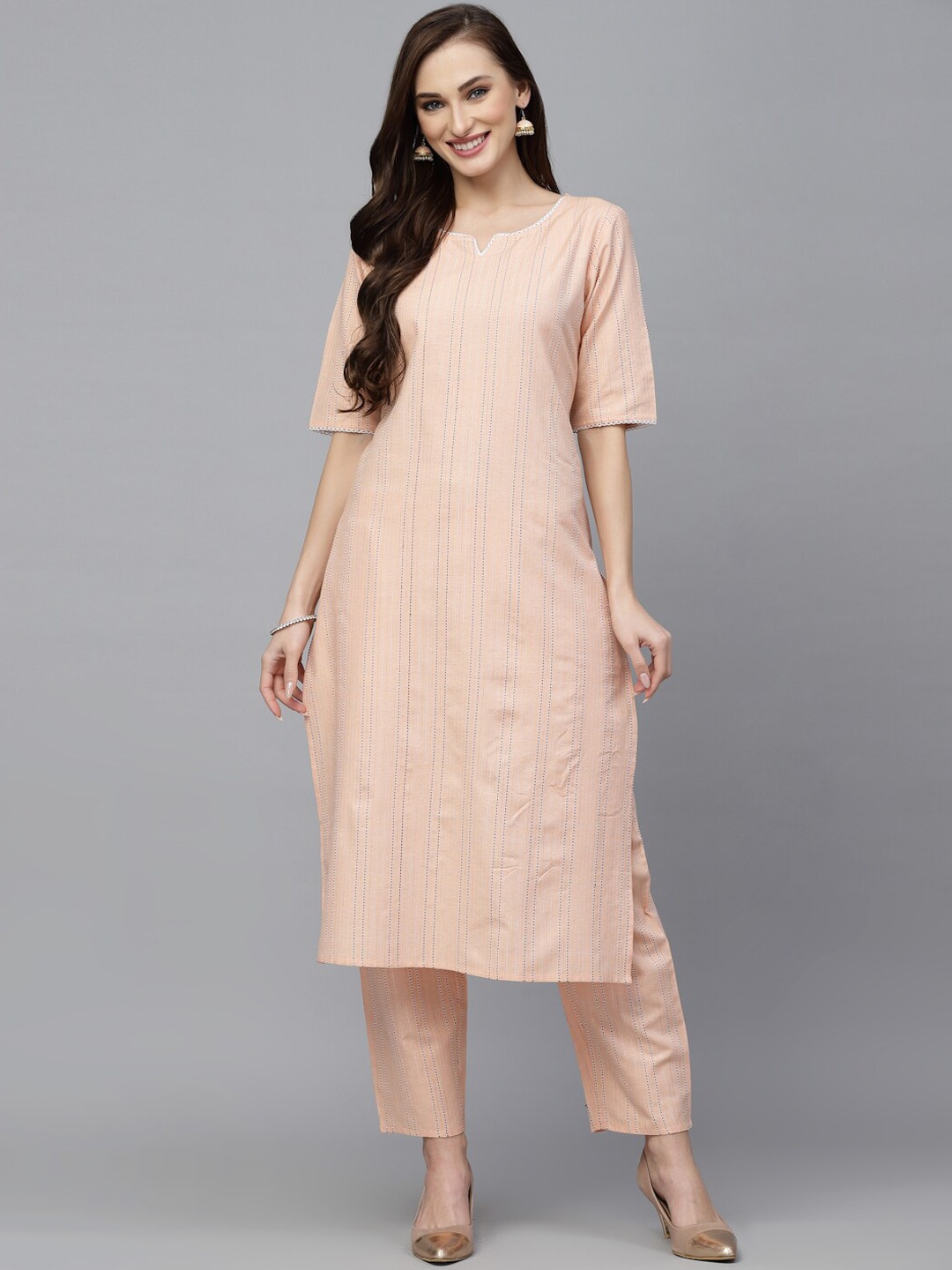 

Stylum Striped Kurta with Trousers, Peach