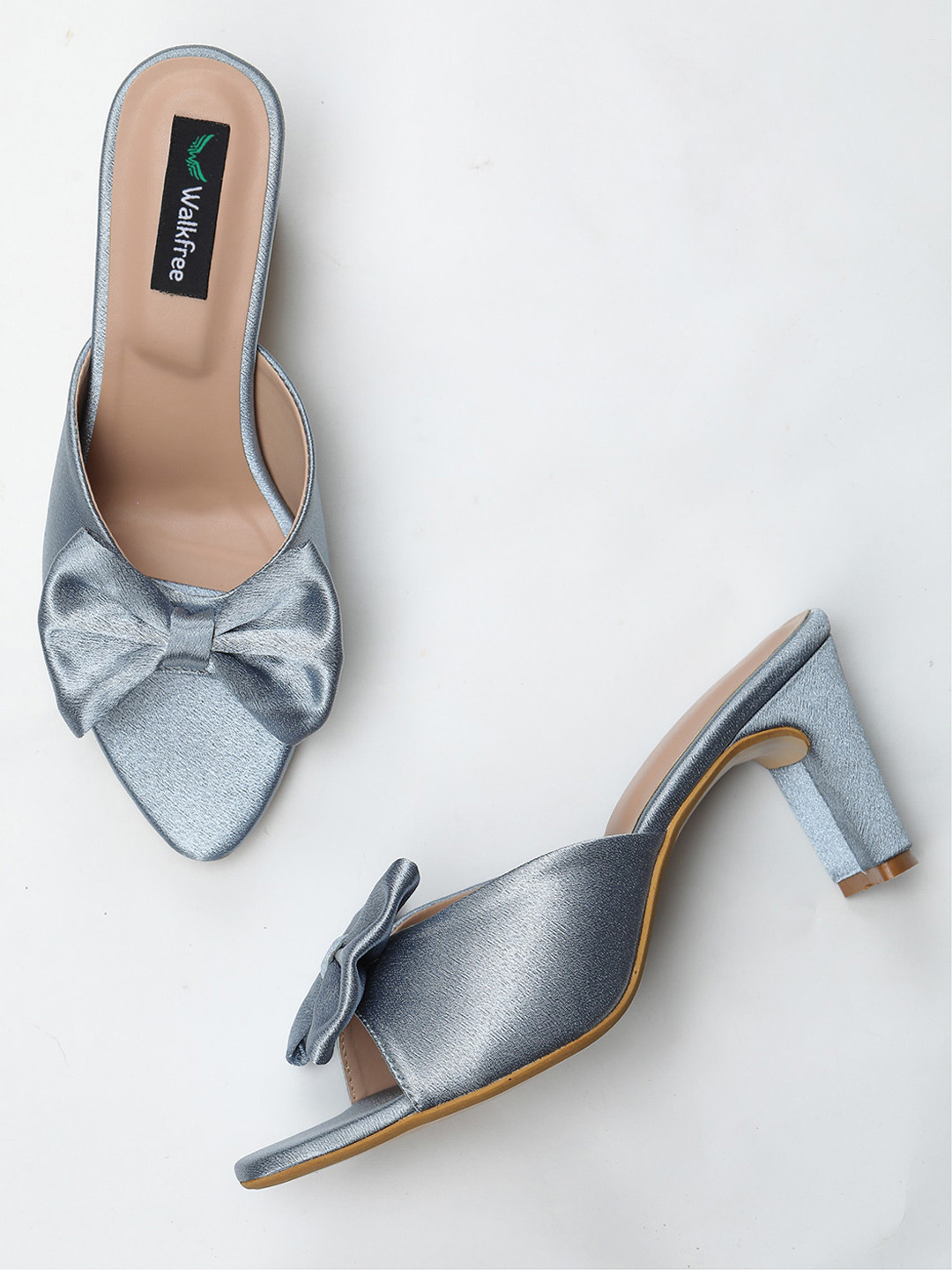 

Walkfree Open Toe Block Canvas Heels With Bows, Blue