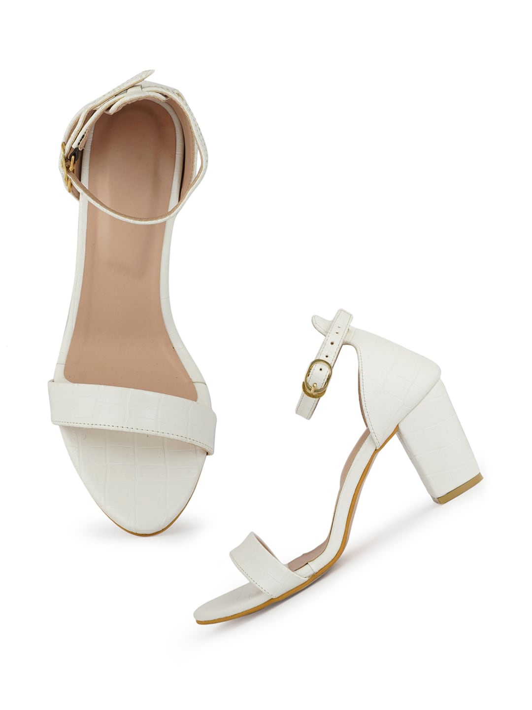 

Walkfree Open Toe Synthetic Ankle Loop Block Heels, White