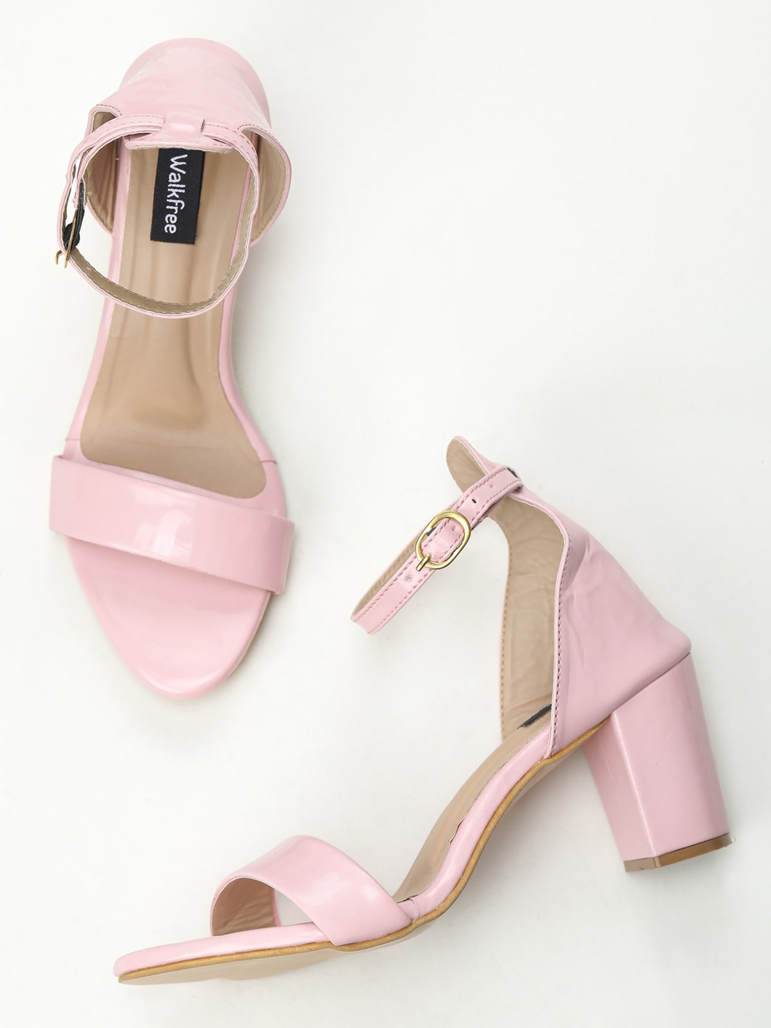 

Walkfree Open Toe Synthetic Ankle Loop Block Heels, Pink