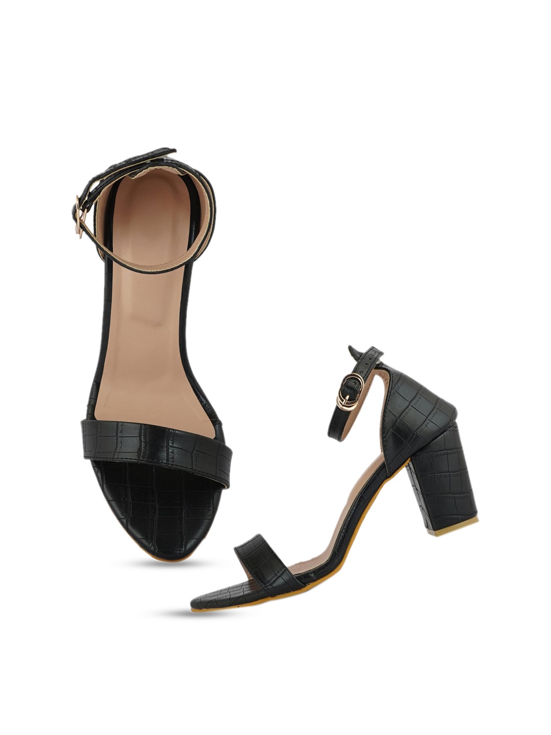 

Walkfree Open Toe Synthetic Ankle Loop Block Heels, Black
