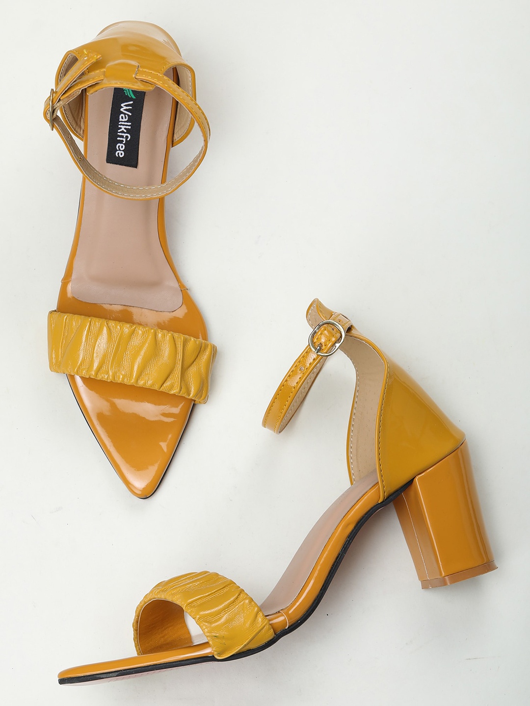 

Walkfree Open Toe Synthetic Patent Block Heels, Yellow