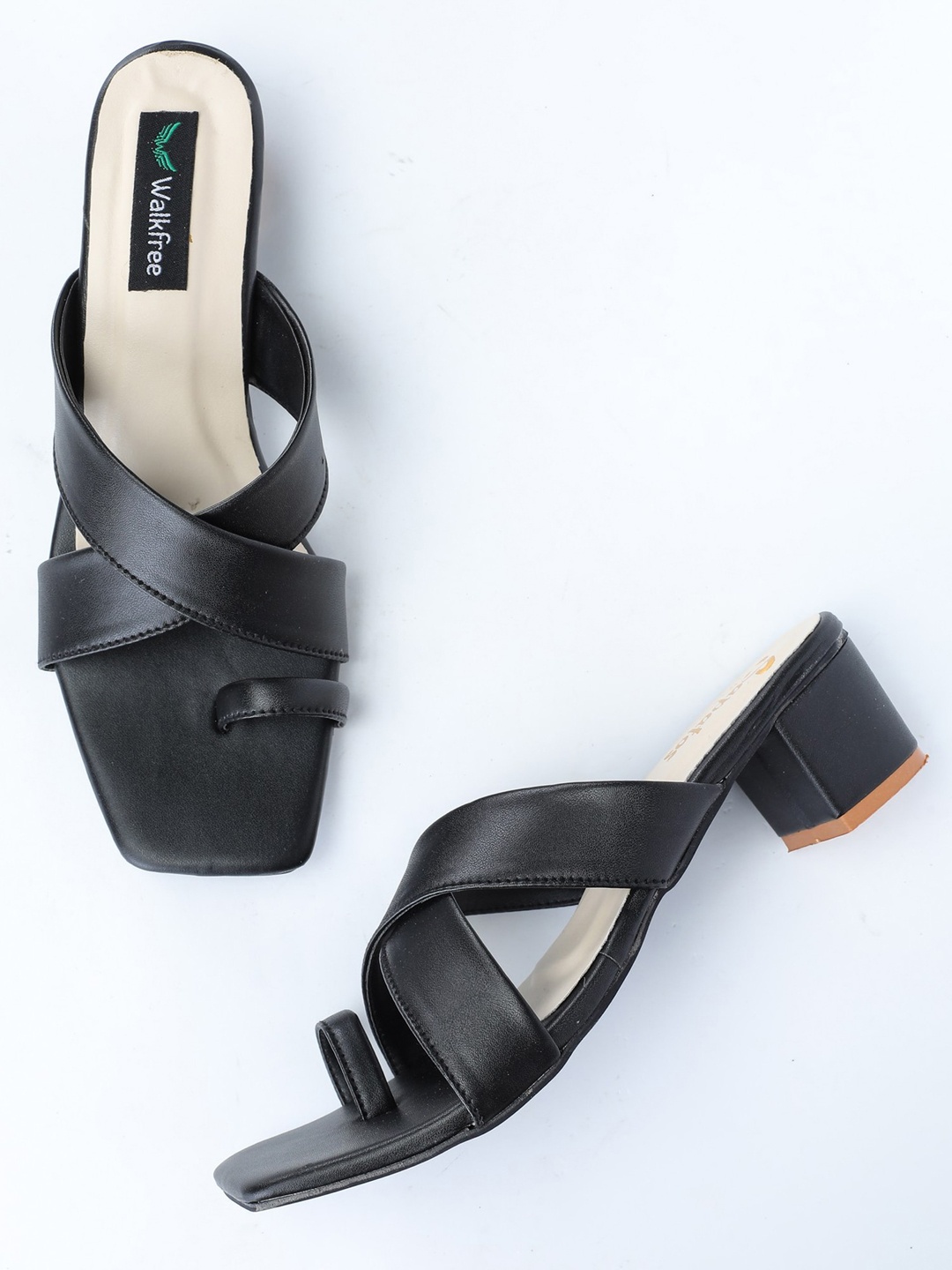 

Walkfree Open Toe Synthetic Block Heels, Black