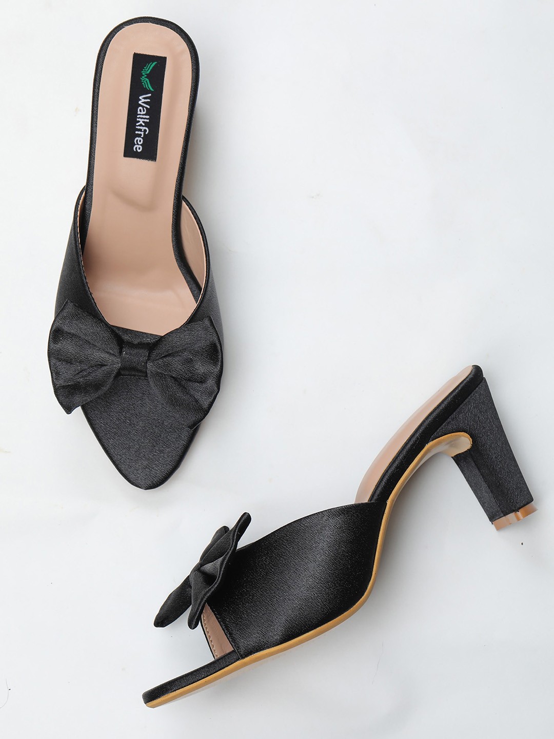 

Walkfree Bow Embellished Peep Toe Block Heels, Black
