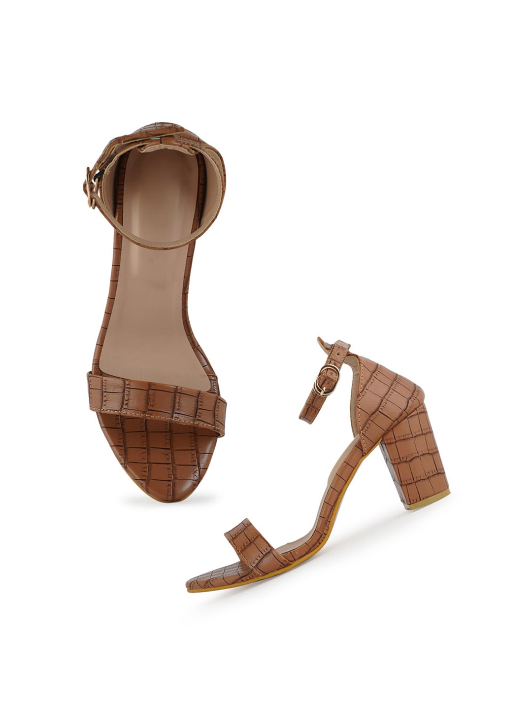 

Walkfree Textured Open Toe Block Heels, Brown