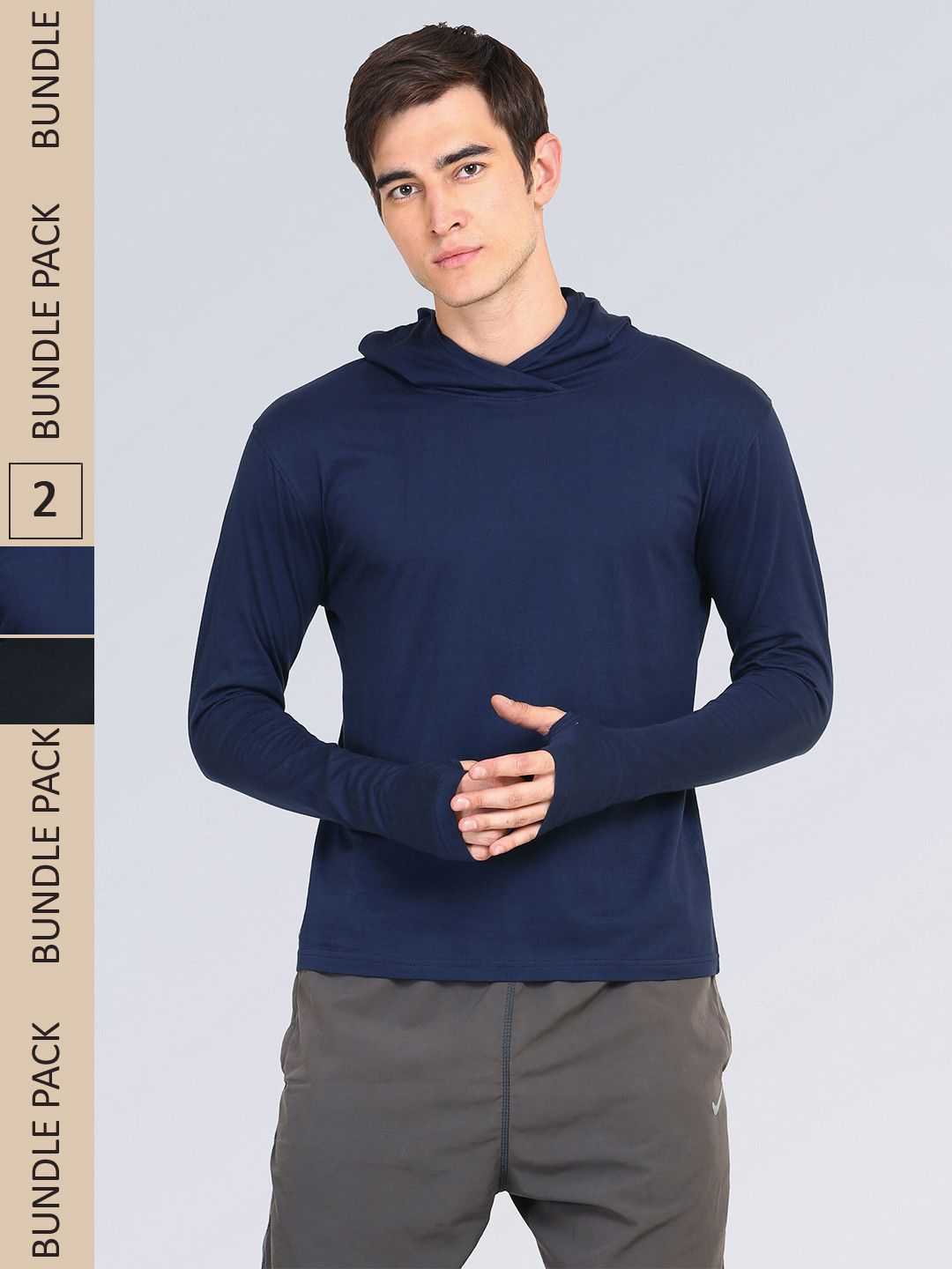 

appulse Pack of 2 Slim Fit Hooded Cotton T-shirt, Navy blue