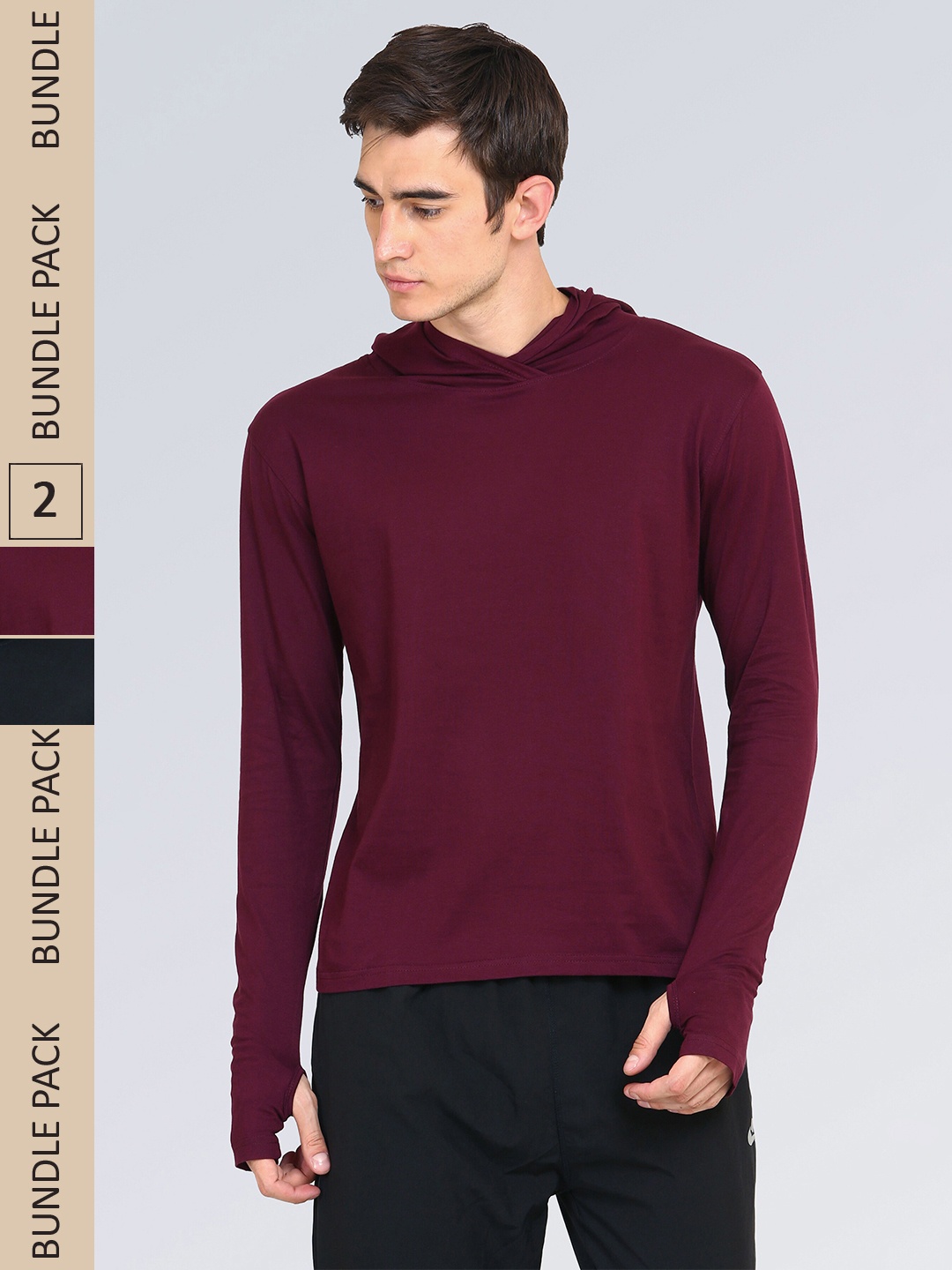 

appulse Pack of 2 Slim Fit Hooded Cotton T-shirt, Maroon