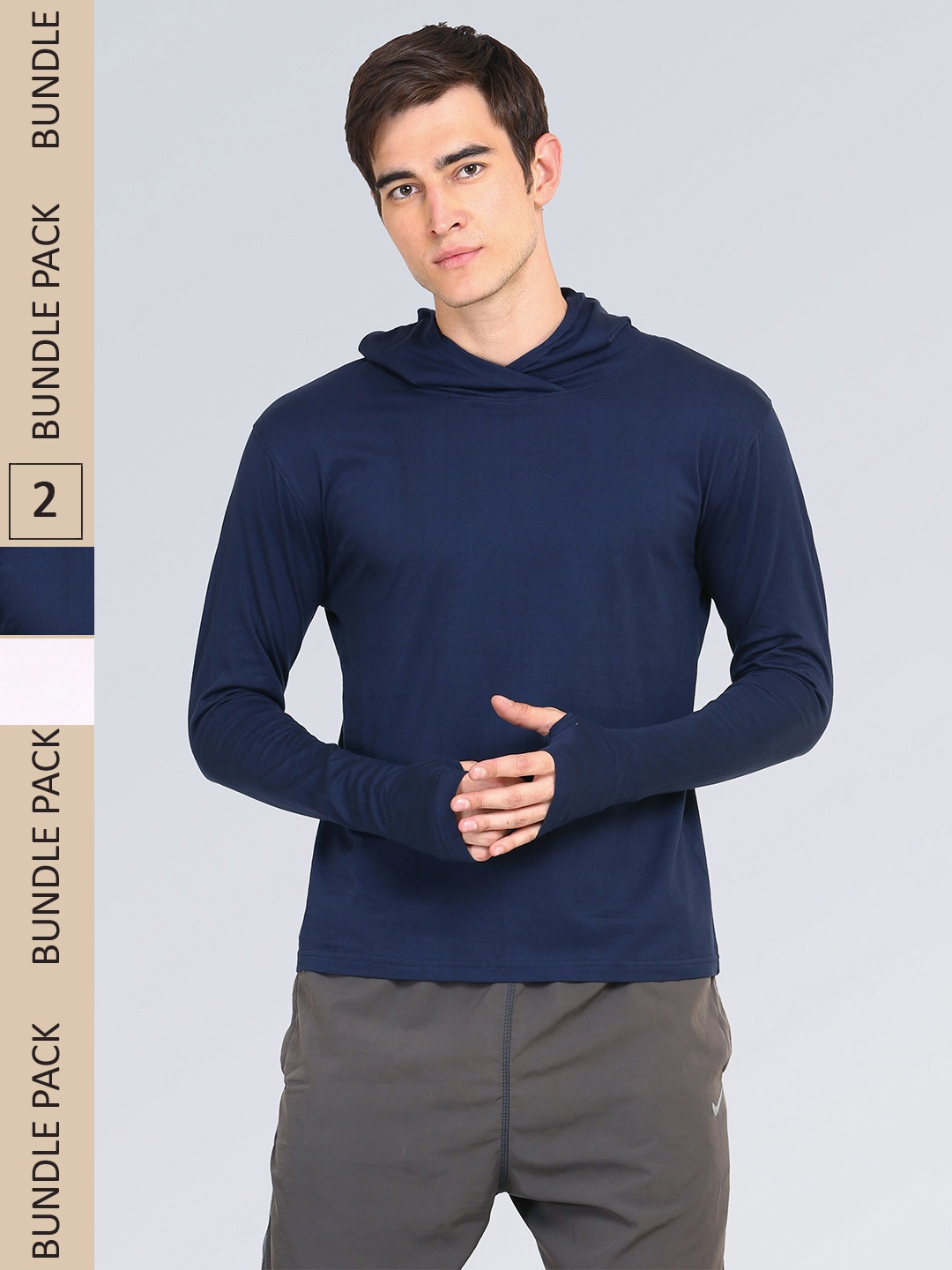 

appulse Pack of 2 Slim Fit Hodded Cotton T-shirt, Navy blue