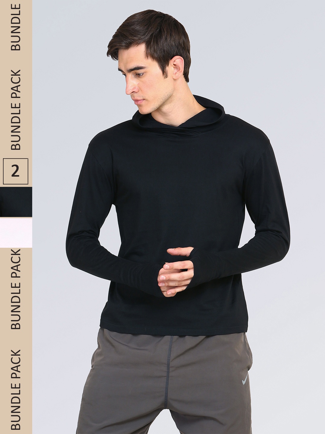 

appulse Pack of 2 Slim Fit Hooded Cotton T-shirt, Black