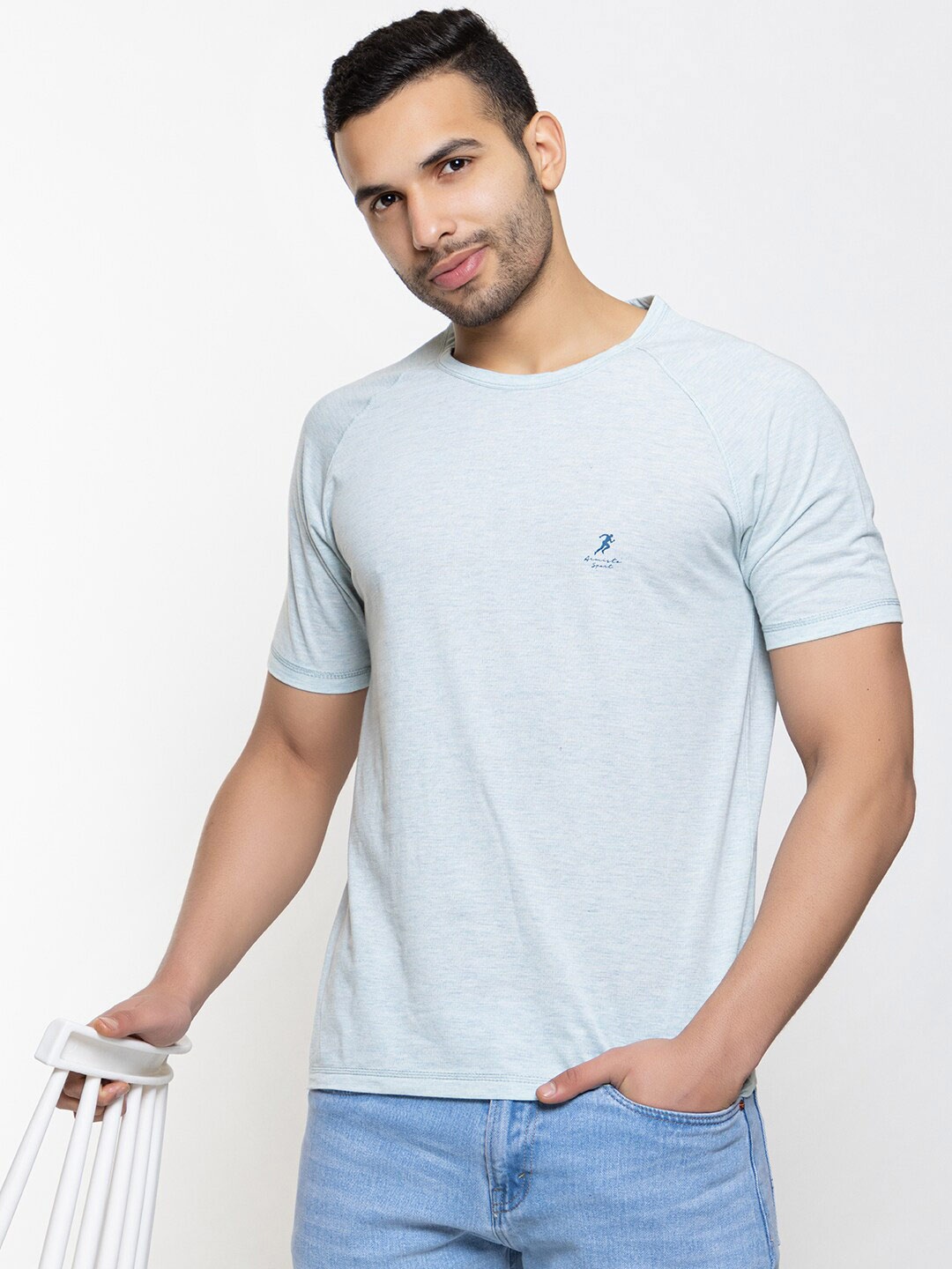 

ARMISTO Round Neck Raglan Sleeves Abzorb Cotton T-shirt, Blue