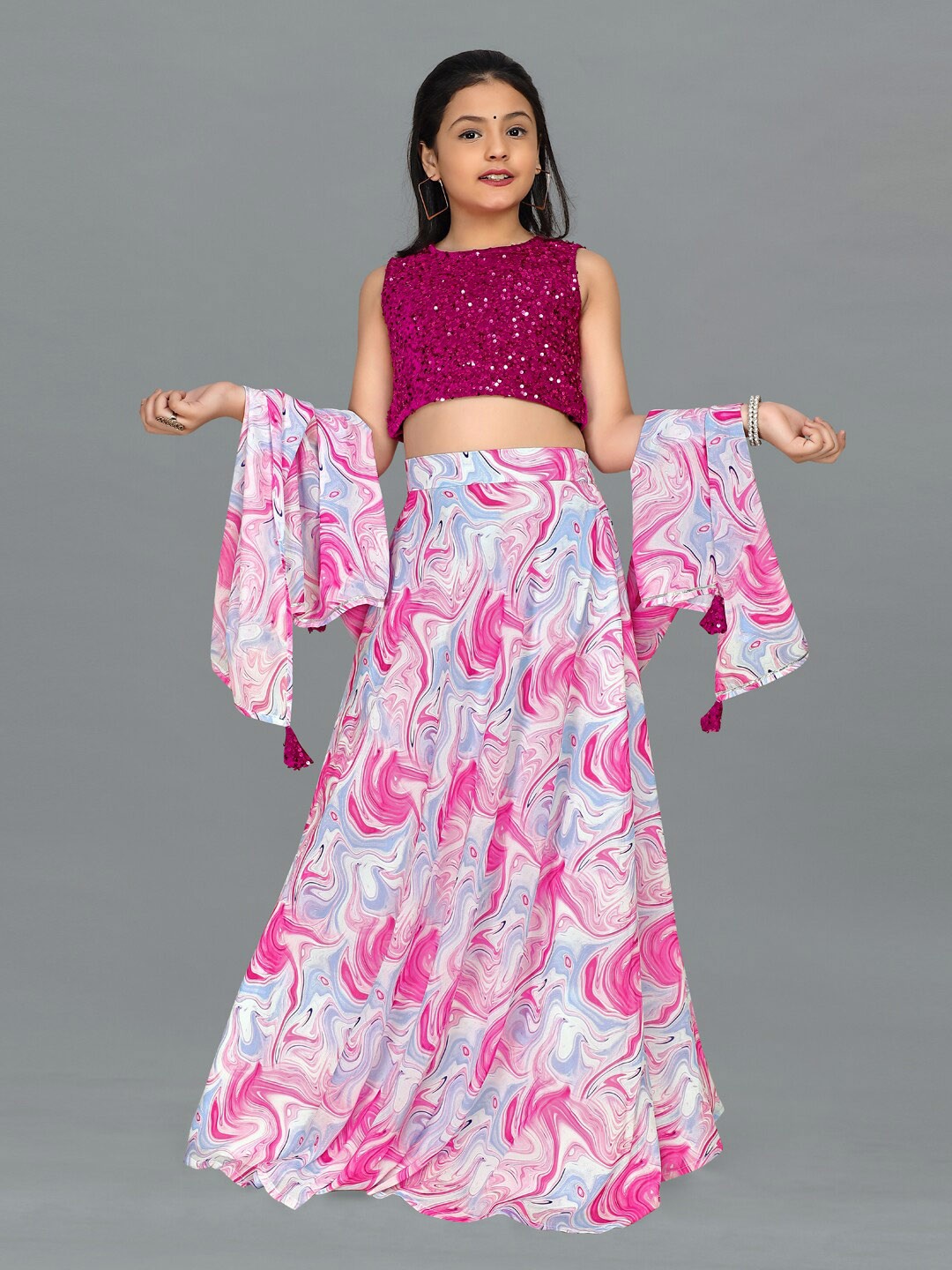 

FASHION DREAM Girls Embellished Ready to Wear Lehenga & Blouse With Dupatta, Pink