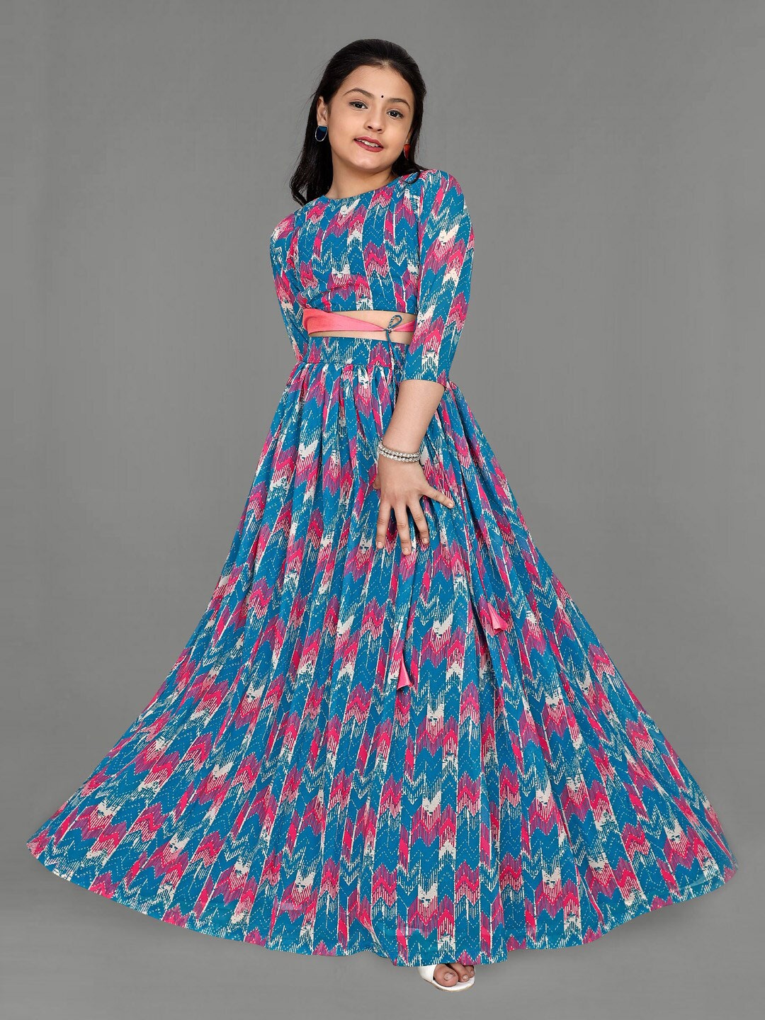 

FASHION DREAM Girls Printed Ready to Wear Lehenga & Choli, Teal