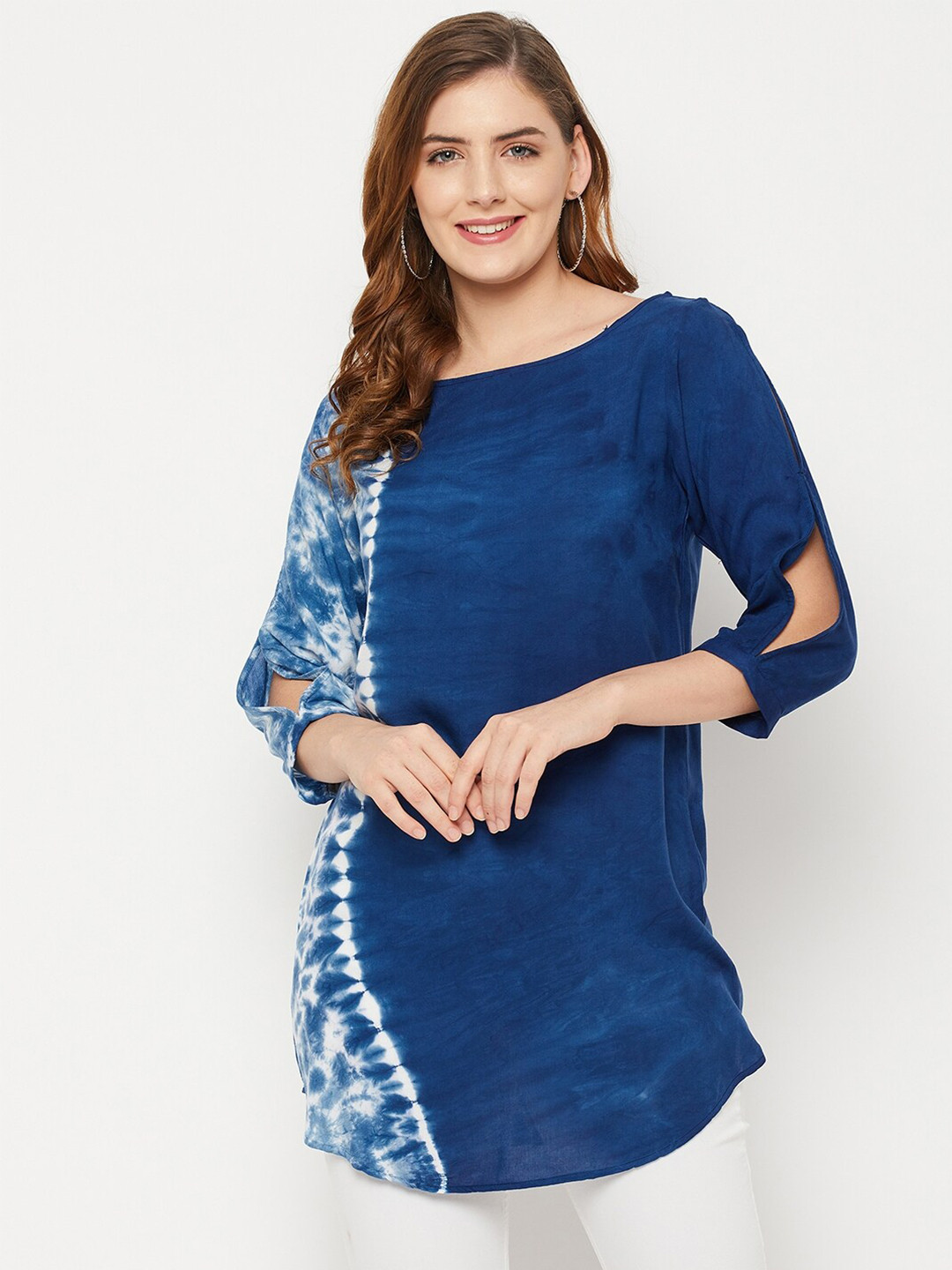 

Ruhaans Tie & Dyed Longline Top, Navy blue