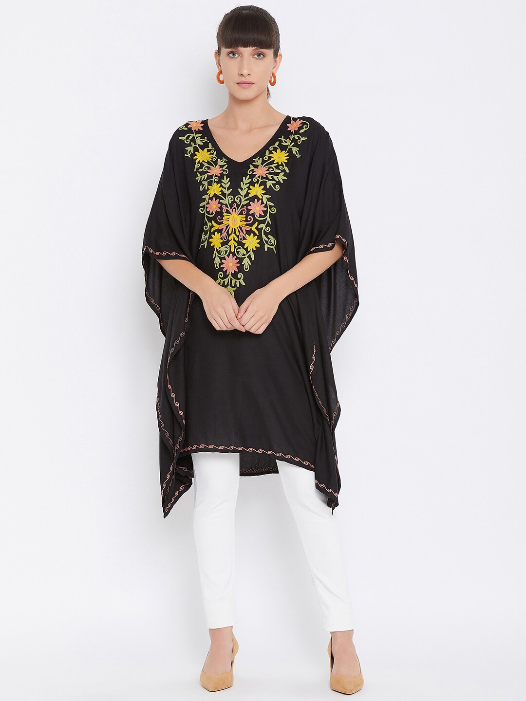 

Ruhaans Embroidered Kaftan Longline Top, Black