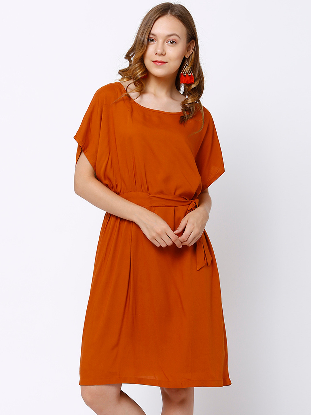 

Tokyo Talkies Women Rust Orange Solid A-Line Dress
