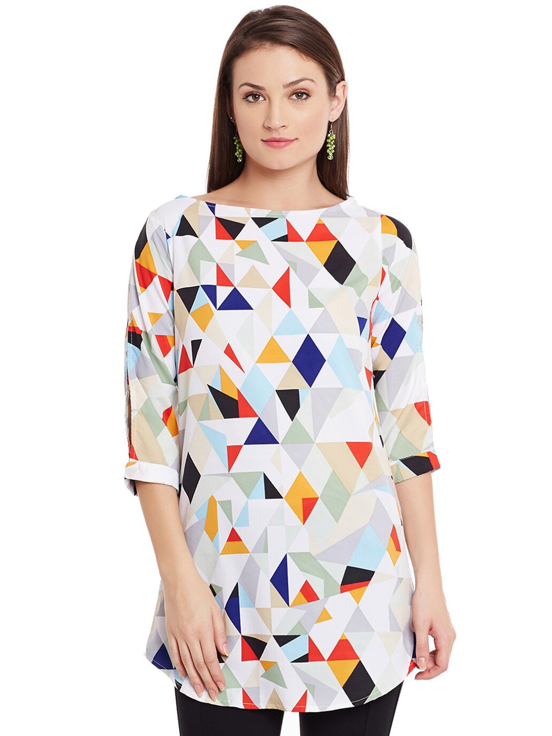 

Ruhaans Floral Print Slit Sleeves Crepe Top, Multi