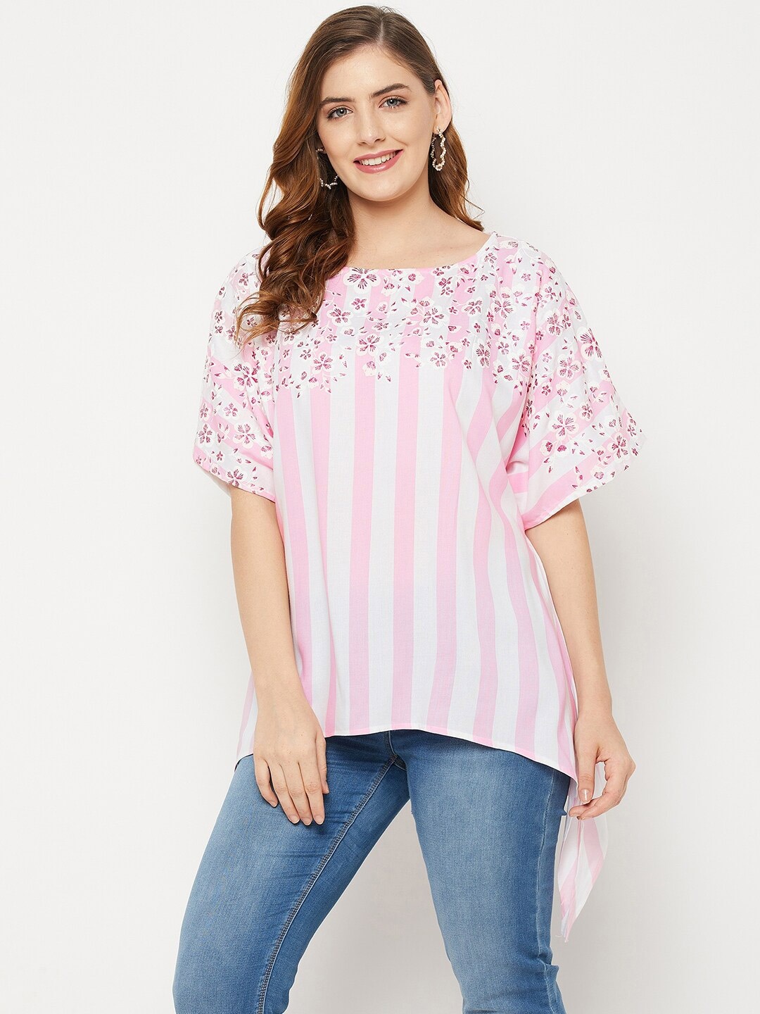 

Ruhaans Floral Printed Extended Sleeves Top, Pink