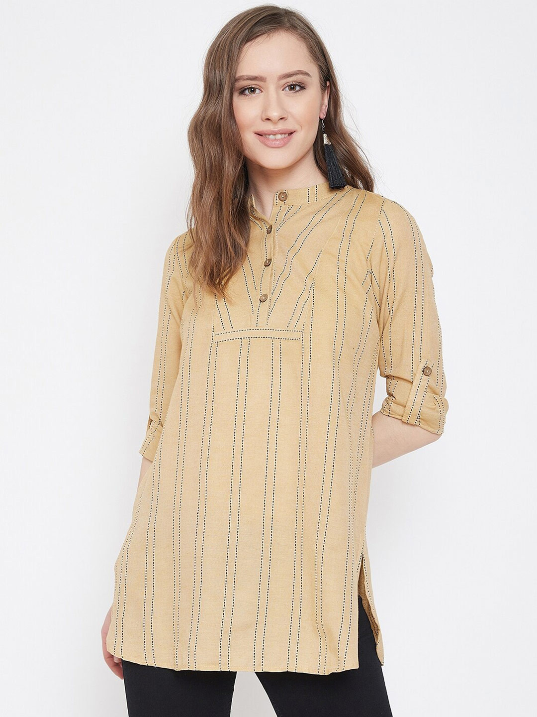 

Ruhaans Beige Print Tie-Up Neck Top