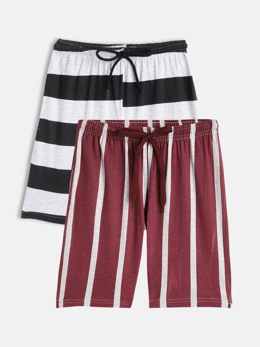 

SEYBIL Girls Pack Of 2 Striped Lounge Shorts, Maroon