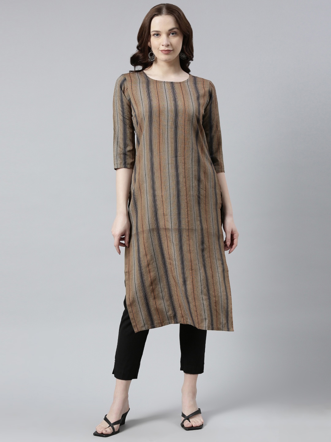 

HRITIKA Striped Pure Cotton Kurta, Rust