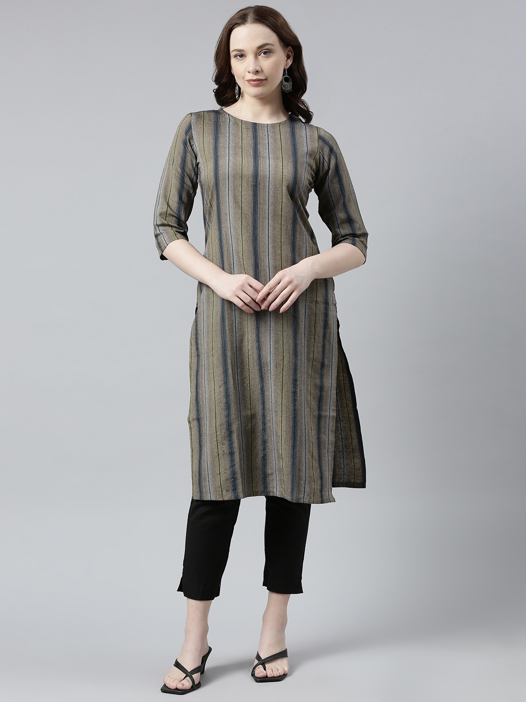 

HRITIKA Striped Pure Cotton Kurta, Blue